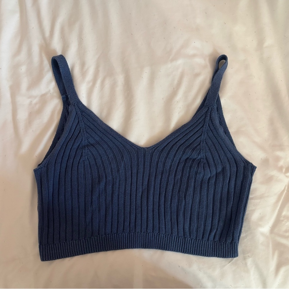 Aerie Ribbed Knit Blue Crop Top
